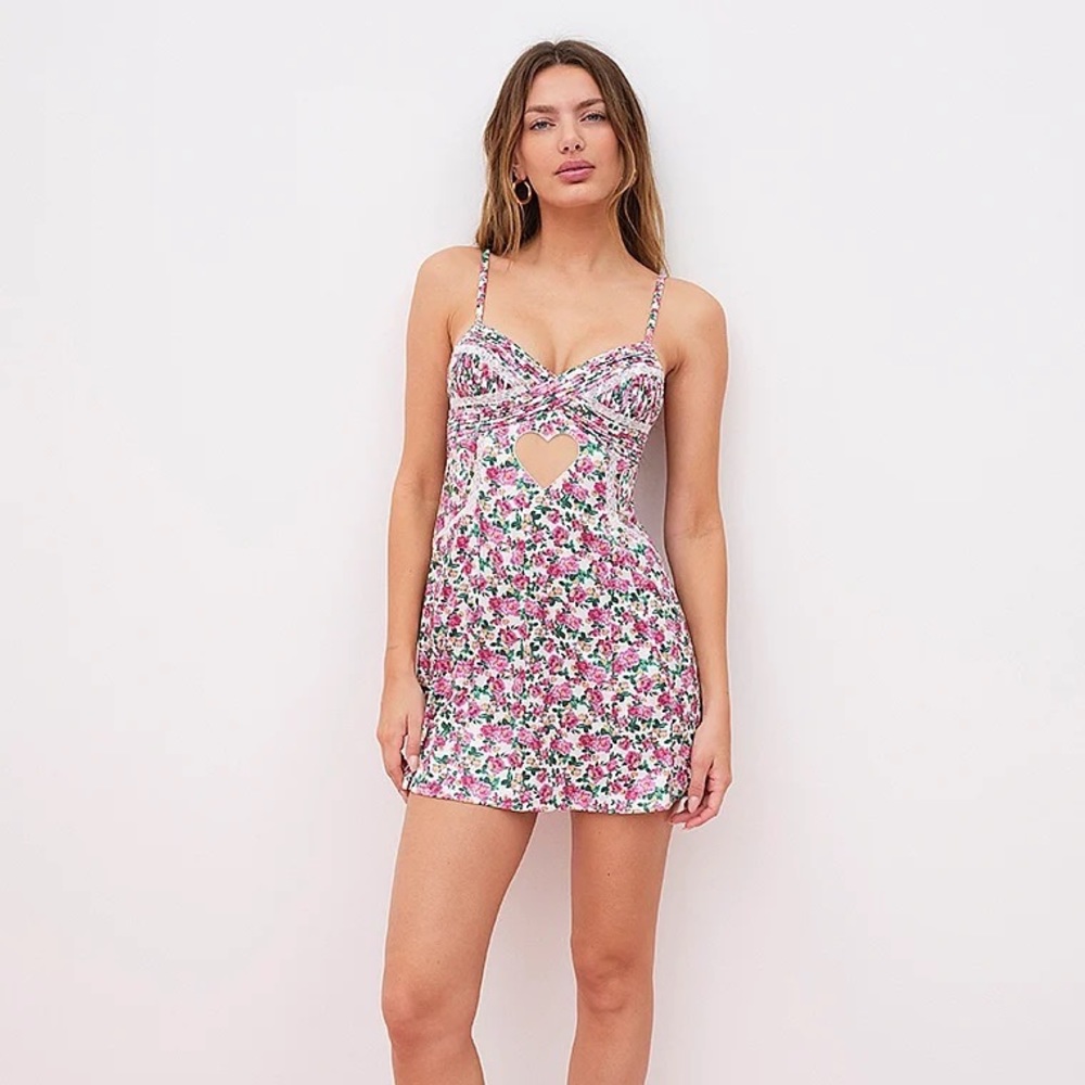 For Love And Lemons Heart Bloom Slip Dress Multi-Color Floral XS NEW